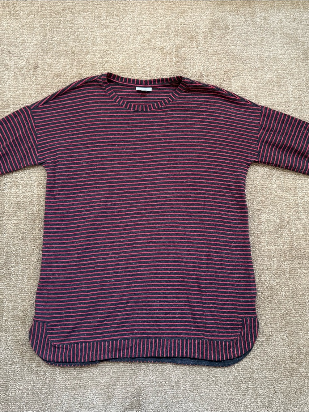 J. Jill Women's Striped Crewneck Top in Burgundy and Grey